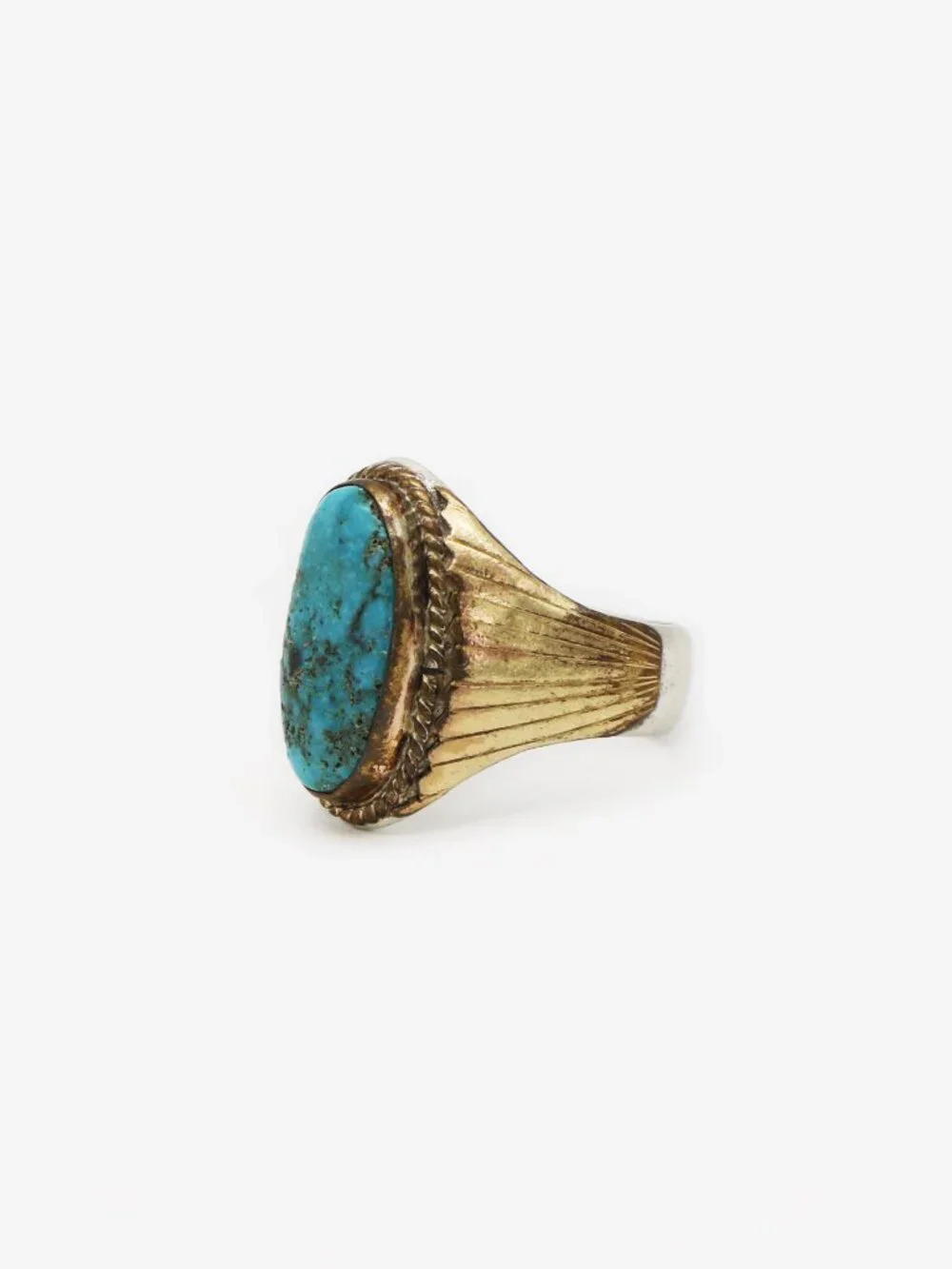 Native American Vintage Gold Sterling Silver Tommy Jackson Turquoise Ring